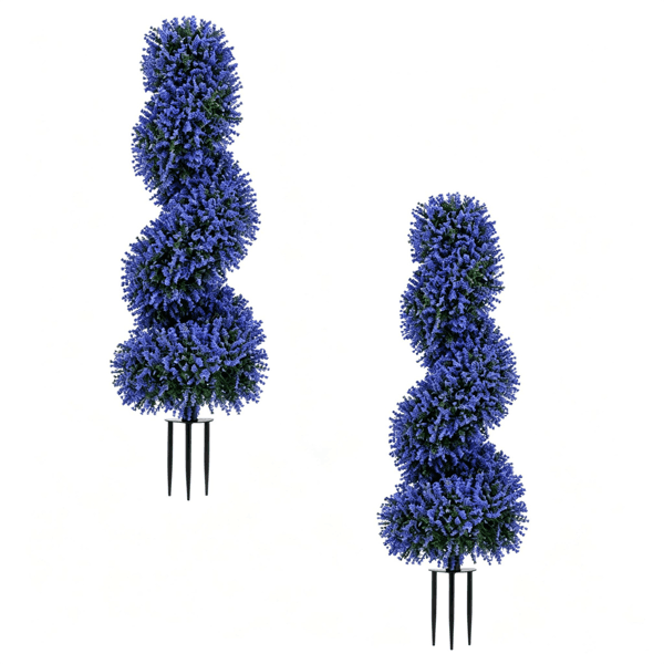 2 Pack Realistic Lifelike Faux Spiral Plant, All-Weather PE Artificial Flower Shrub For Indoor Outdoor Home Garden Decoration - Purple 3