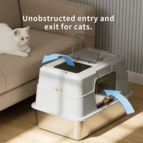 White Stainless Steel Fully Enclosed Cat Litter Box, Durable Enclosed Cat Litter Box, High Side To Prevent Scattering 3