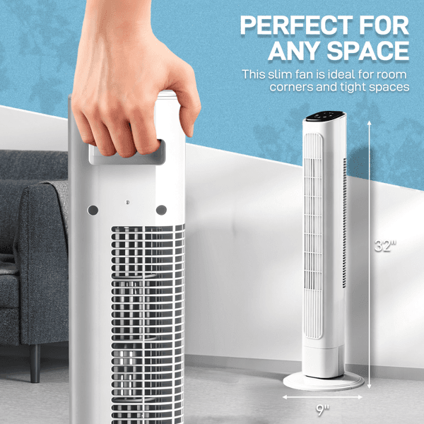 US Standard RTW-GR36 Tower Fan, 110V 45W, 36 Inch, Column Shape, White Plastic Body, Copper Motor, Touch & Remote Control, 3 Speeds, 3 Modes, Oscillating Function, 9-Hour Timer, For Home Use 4