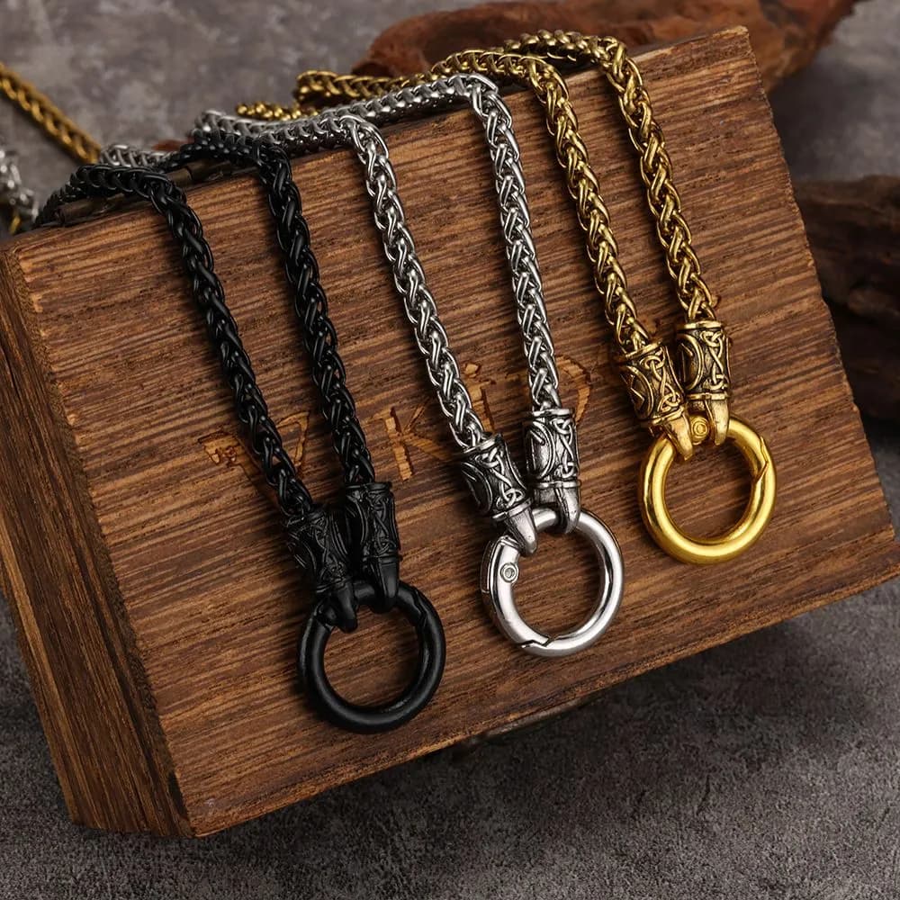 1pcs Vintage Carved Spring Ring Wheat Chain  Necklace, Retro Viking Ethnic Style, For Men Street Biker Wear & Male Holiday Gifts 4