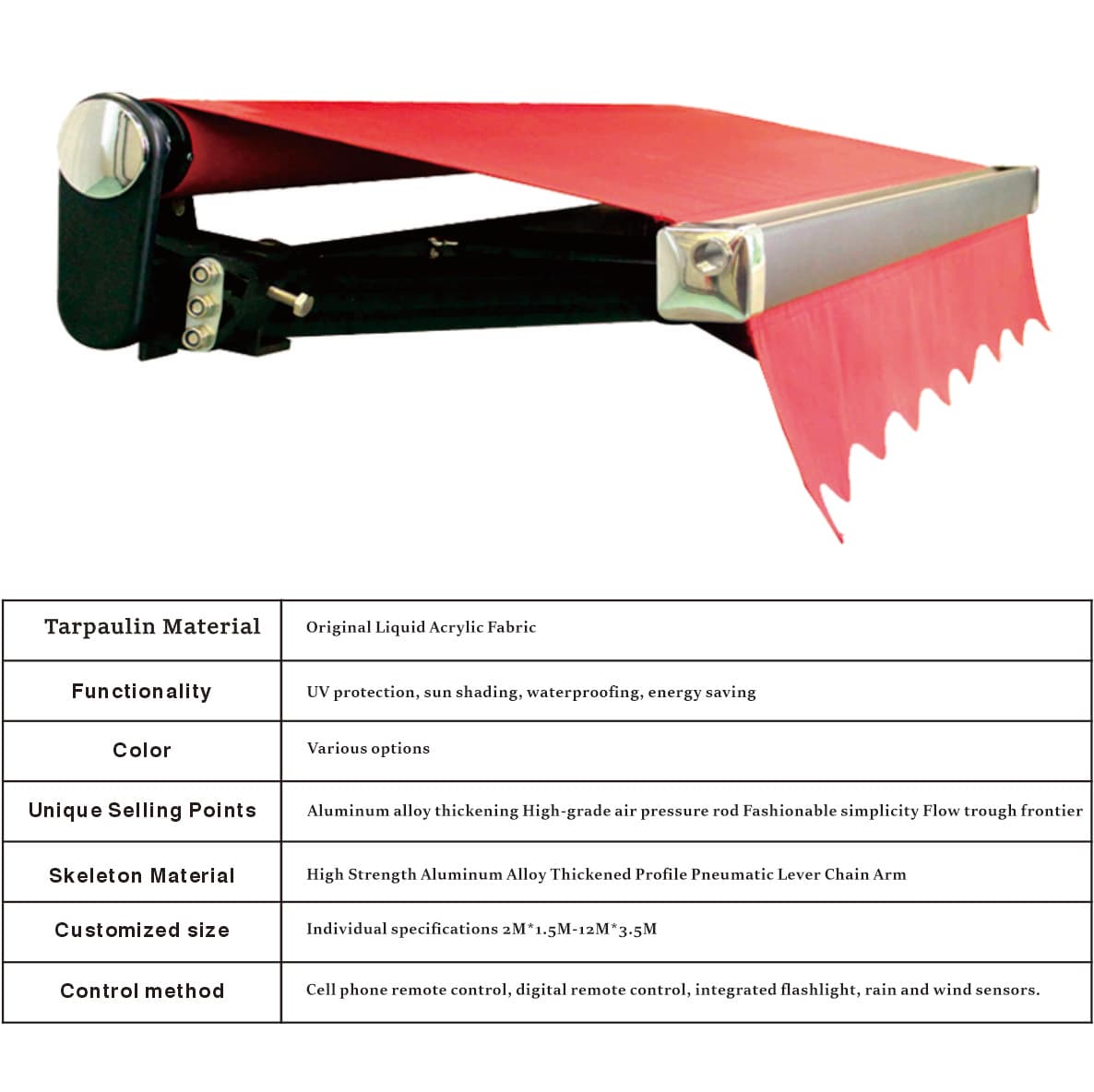D-8100 Smart Retractable Awning, 2-6m Width X 1.5-3.5m Projection, Heavy Duty Motorized Patio Awning, UV Waterproof, Remote Control & Sensor Compatible 2