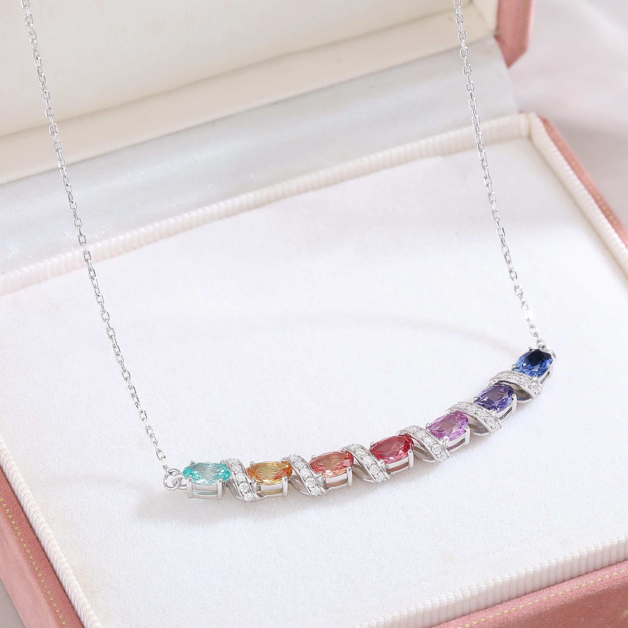 S925 Sterling Silver Rainbow Lab-Grown Gemstone Necklace 45cm Oval Cut With D Color VVS1 Moissanite Platinum Plated GRA Certified Gift Box 3