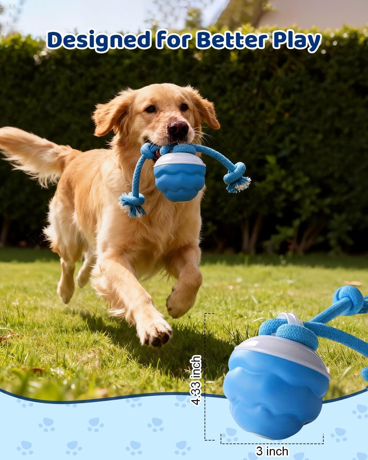 Interactive Dog Toys With Rope -Smart Dog Ball Built-in Barking Sound, Motion Activated USB-C Rechargeable Dog Toy With 3 Play Modes For Medium & Large Dogs 2