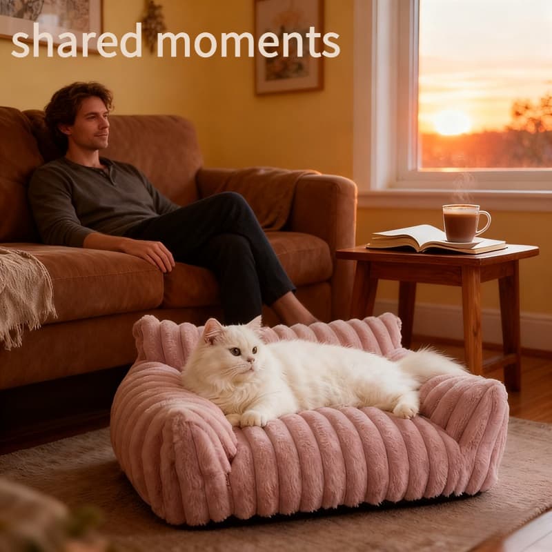 Cute Cat Couch For Pets - Fluffy Cat Beds With Premium Soft Corduroy Fleece, Fuzzy Cats Beds For Indoor Cats With Removable Washable Cover, Supportive Pet Sofa 2