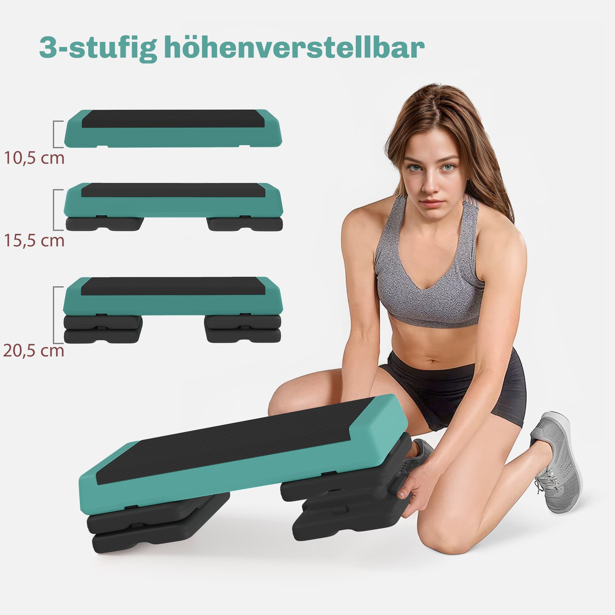 Steppbrett Höhenverstellbar Fitness Aerobic Stepper Mit 3 Stufen (10,5/15,5/20,5 Cm), Anti-Rutsch Grün 3