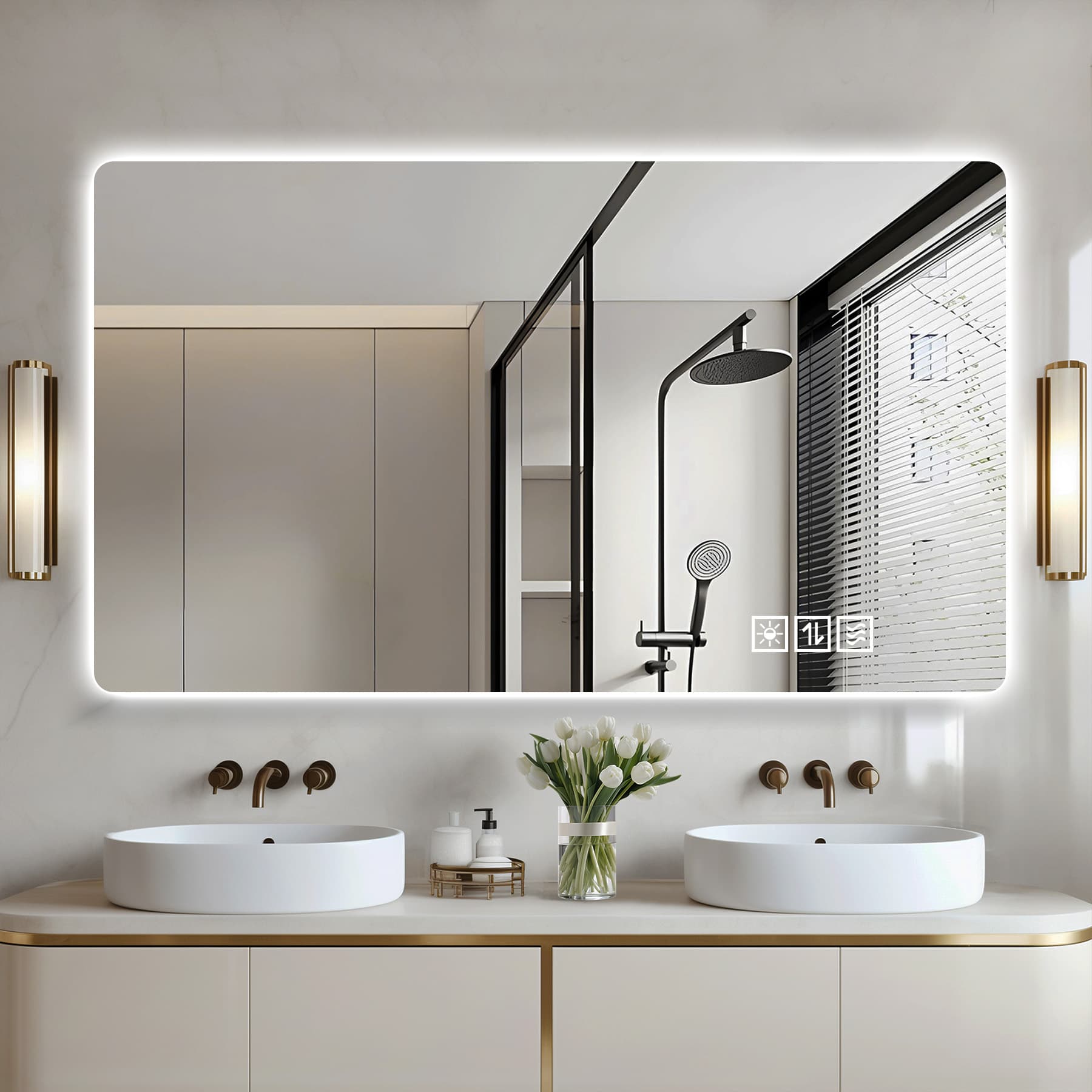 Wall Mounted LED Lighting Mirror Bathroom Mirror Full-length Mirror Makeup Mirror, Three Color Lighting Dimming IP44 Waterproof Anti Fog Touch  24 X48 Inches 4