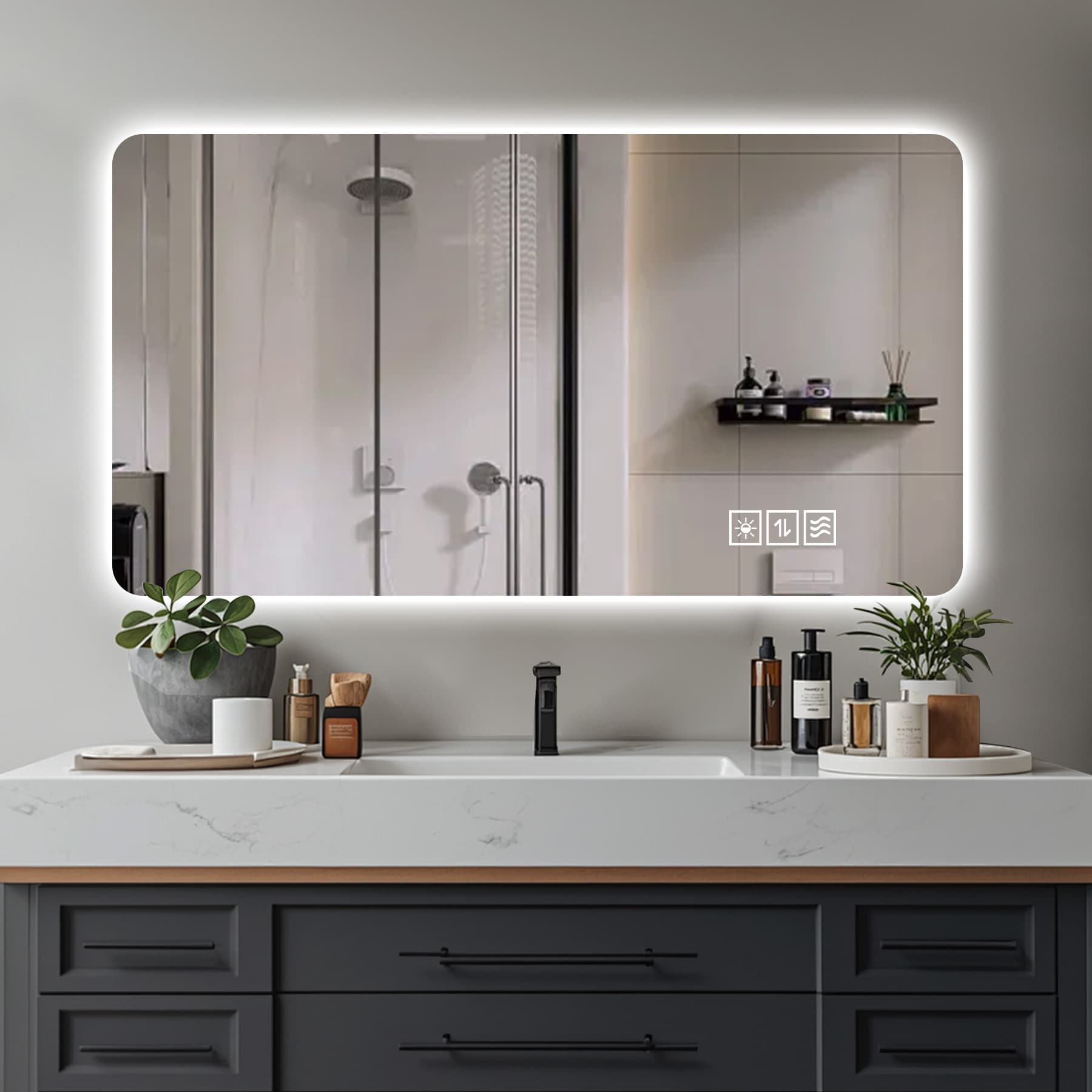 Wall Mounted LED Lighting Mirror Bathroom Mirror Full-length Mirror Makeup Mirror, Three Color Lighting Dimming IP44 Waterproof Anti Fog Touch  24 X48 Inches 2