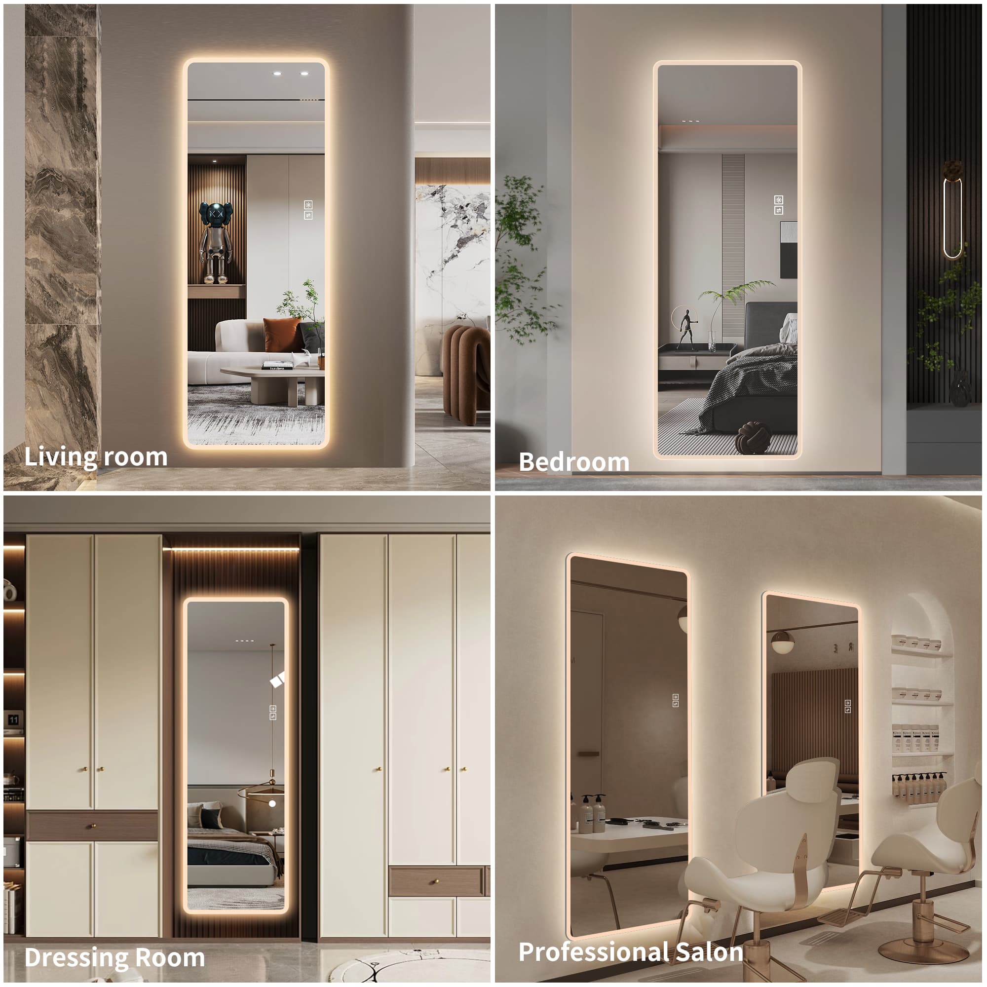 LED Full Length Mirror With Lights, 63  X 24  Wall Mounted Full Body Mirror, Dimmable & 3 Color Lighting, Anti-Fog, Shatter-Proof, Memory Function, Plug-in Or Hardwired, Bedroom 4