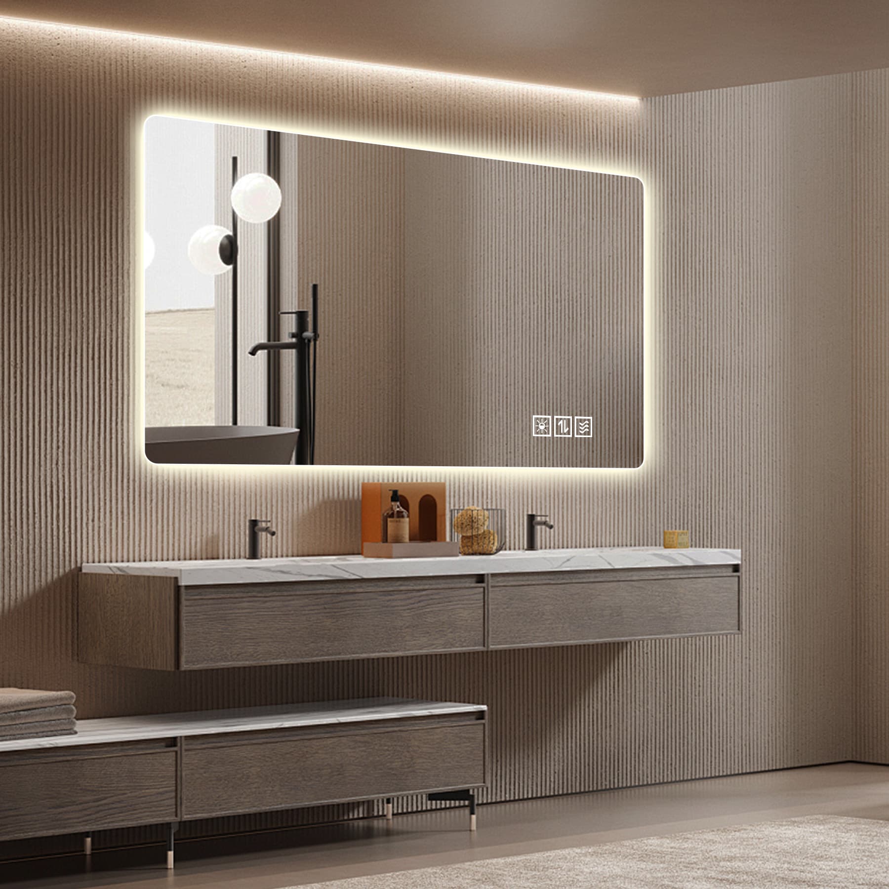 Wall Mounted LED Lighting Mirror Bathroom Mirror Full-length Mirror Makeup Mirror, Three Color Lighting Dimming IP44 Waterproof Anti Fog Touch  24 X48 Inches