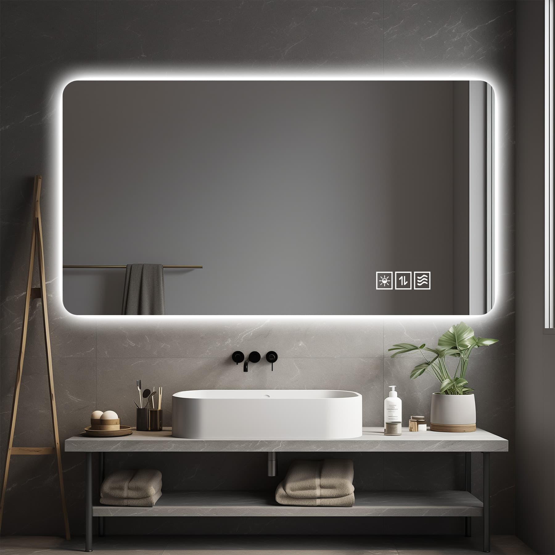 Wall Mounted LED Lighting Mirror Bathroom Mirror Full-length Mirror Makeup Mirror, Three Color Lighting Dimming IP44 Waterproof Anti Fog Touch  24 X48 Inches 3