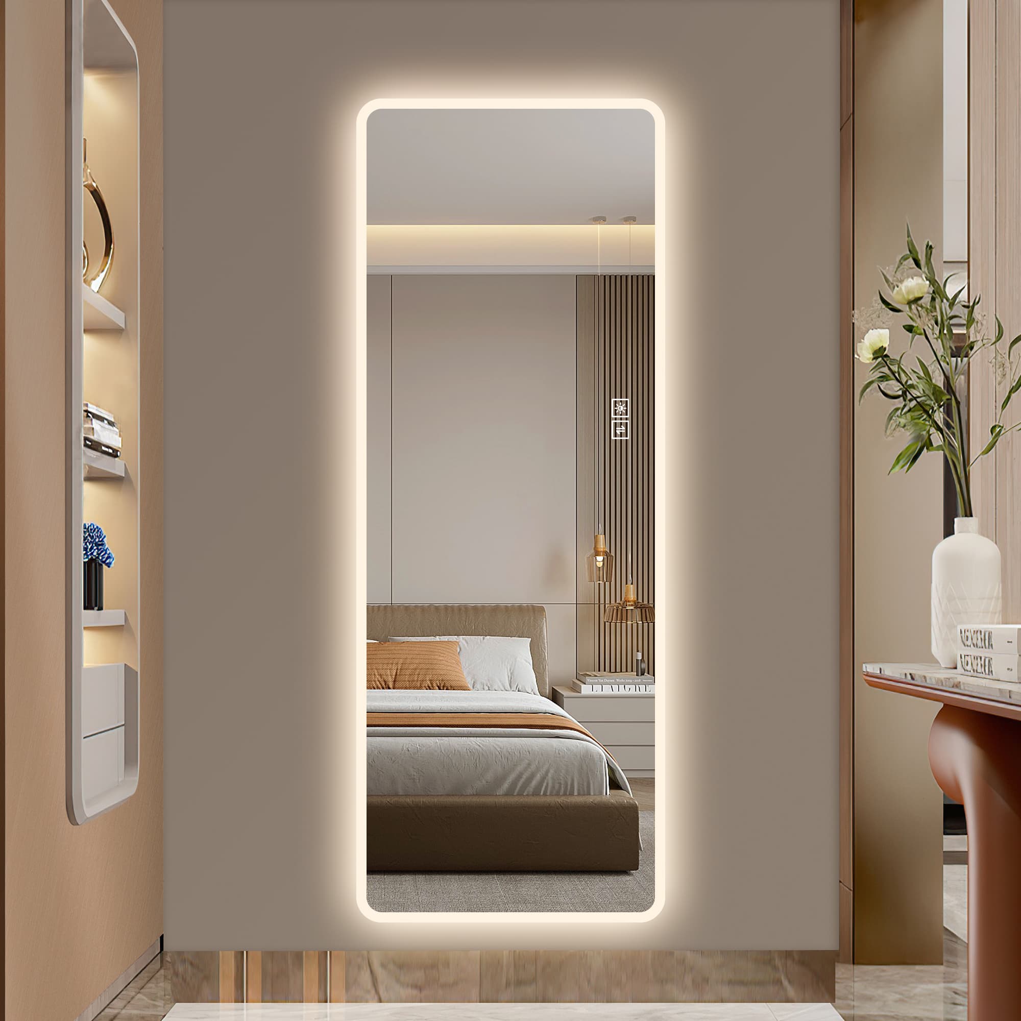LED Full Length Mirror With Lights, 63  X 24  Wall Mounted Full Body Mirror, Dimmable & 3 Color Lighting, Anti-Fog, Shatter-Proof, Memory Function, Plug-in Or Hardwired, Bedroom