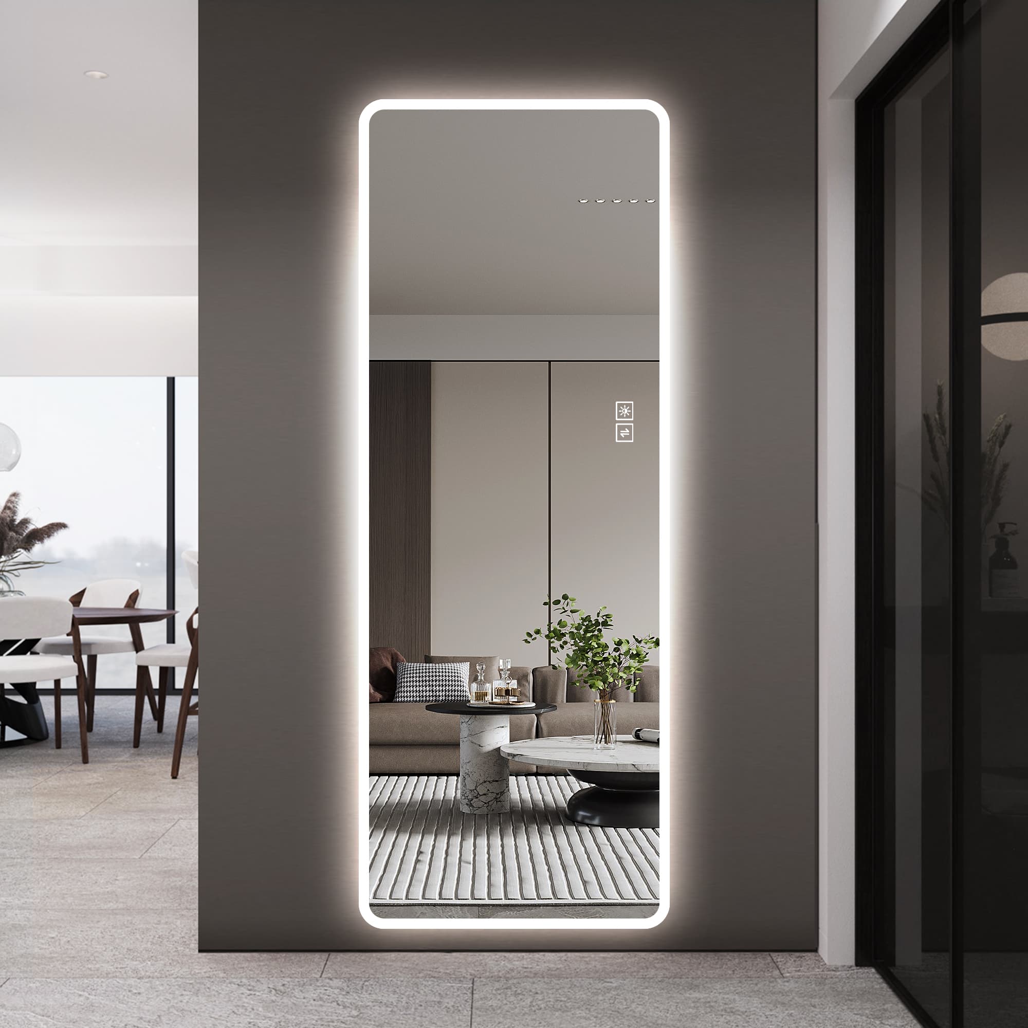 LED Full Length Mirror With Lights, 63  X 24  Wall Mounted Full Body Mirror, Dimmable & 3 Color Lighting, Anti-Fog, Shatter-Proof, Memory Function, Plug-in Or Hardwired, Bedroom 3