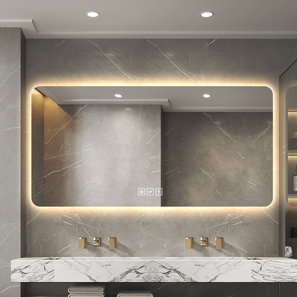 48x24in  LED Bathroom Mirror, Corrosion-resistant, Three-color Dimmable, Backlit Mirror With One-touch Demist Function