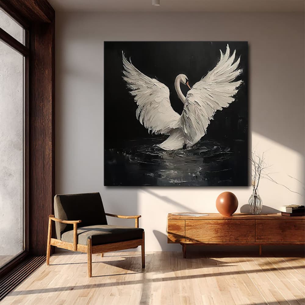 Handmade Abstract Frameless Artwork Canvas Oil Paintings Modern Animal Black Swan Decorative Dining Room Decor Rolled Frameless Unstretched Painting 4