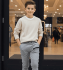 Boys Slim Fit Grey School Trousers Kids Smart Casual Pants Elastic Waist 6-12Y 3