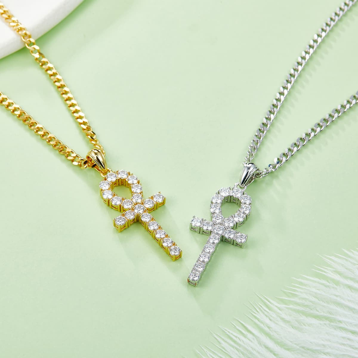 S925 Sterling Silver 19pcs D Color VVS1 Moissanite Ankh Pendant 3&5.6&9.1g No Chain Platinum Plated GRA Certified Gift Box 4