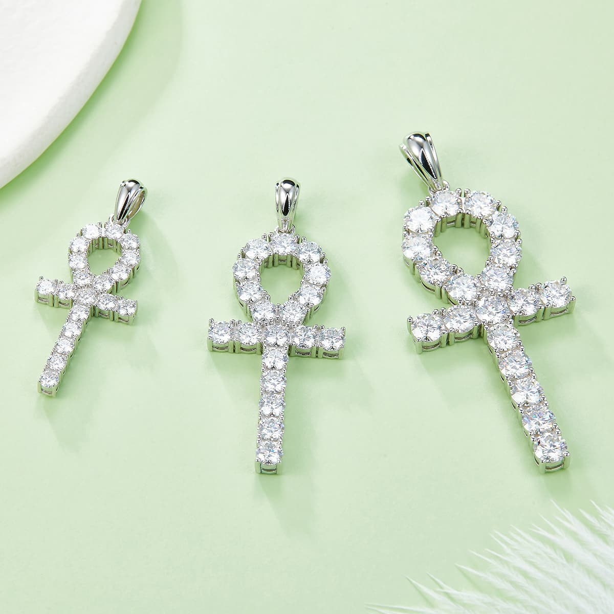 S925 Sterling Silver 19pcs D Color VVS1 Moissanite Ankh Pendant 3&5.6&9.1g No Chain Platinum Plated GRA Certified Gift Box 2