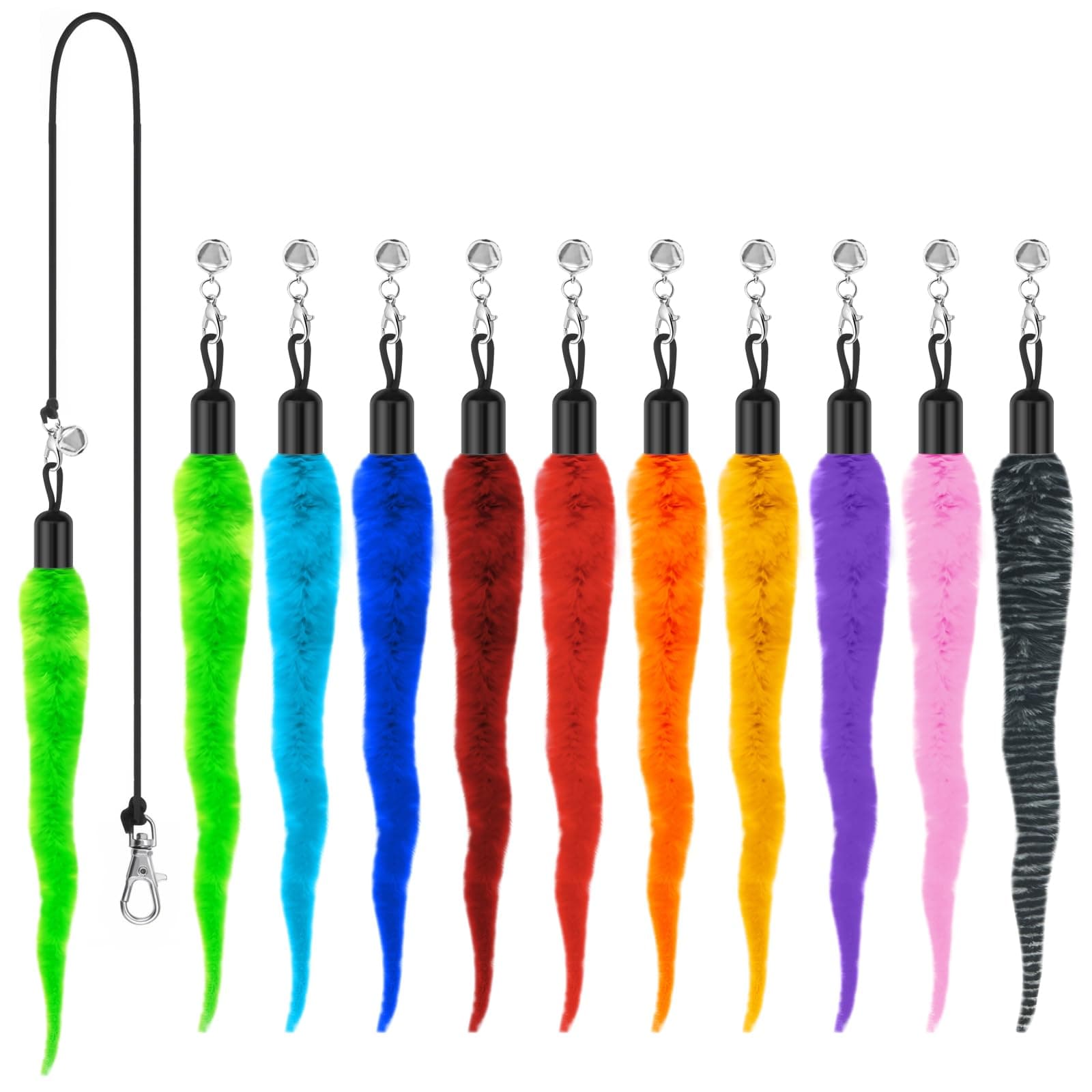 10PCS Cat Worm Toy, Cat Wand Attachment Fuzzy Worm Toys Refill With 1PCS Black String For Wand Replacement, Interactive Cats Kittens Toys For Indoor 4