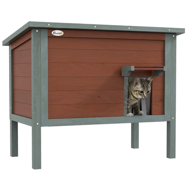 Outdoor Cat House, Wooden Feral Cat House W Removable Floor, Brown 2
