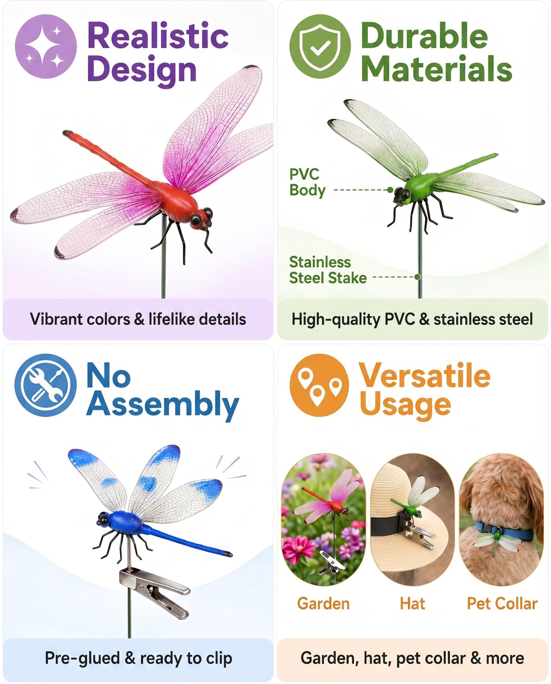 4 PCS Dragonfly Clips To Keep Bugs Away  Realistic Dragonfly Decoy For Bug Prevention  Fake Dragon Fly Mosquito Deterrent For Hat & Horse  Fly Scare Devices For Garden Stakes Decor & Yard 4
