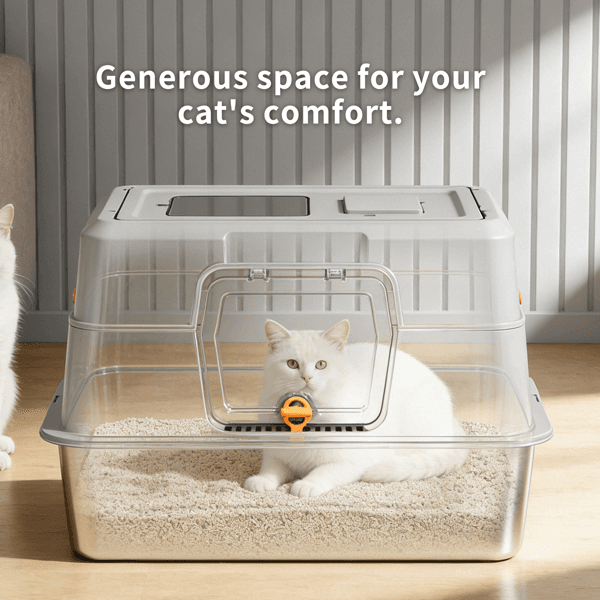 White Stainless Steel Fully Enclosed Cat Litter Box, Durable Enclosed Cat Litter Box, High Side To Prevent Scattering