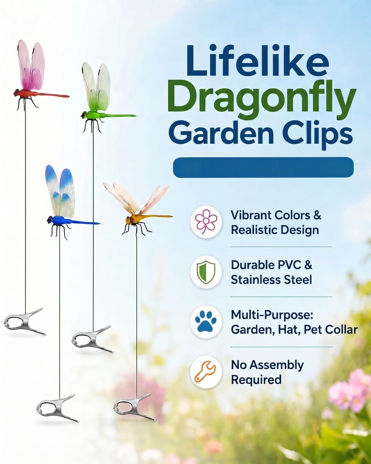 4 PCS Dragonfly Clips To Keep Bugs Away  Realistic Dragonfly Decoy For Bug Prevention  Fake Dragon Fly Mosquito Deterrent For Hat & Horse  Fly Scare Devices For Garden Stakes Decor & Yard
