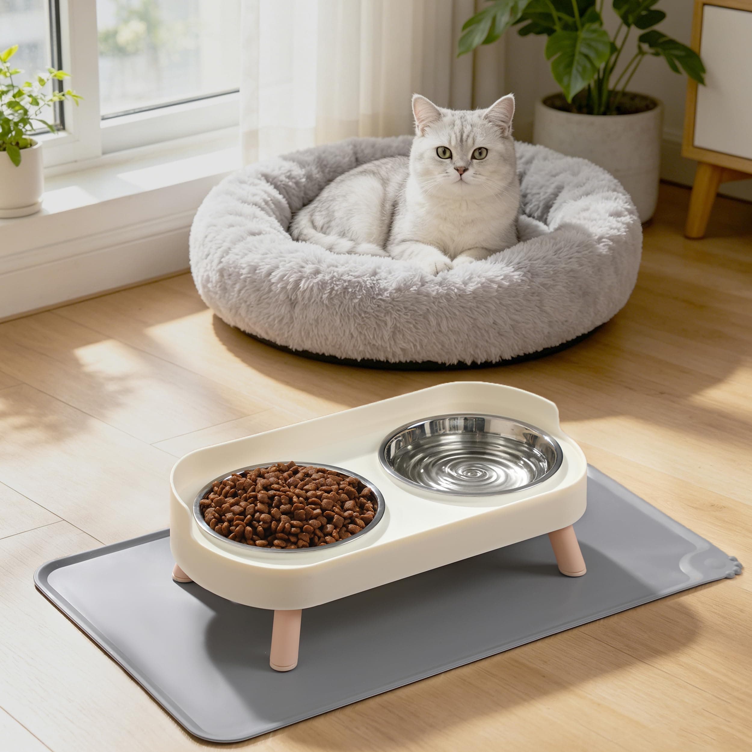 Elevated Cat Bowls Set - Raised Cat Food And Water Bowl Set With Non Slip Stand - Pet Feeding Station With 2 Stainless Steel Bowls 2