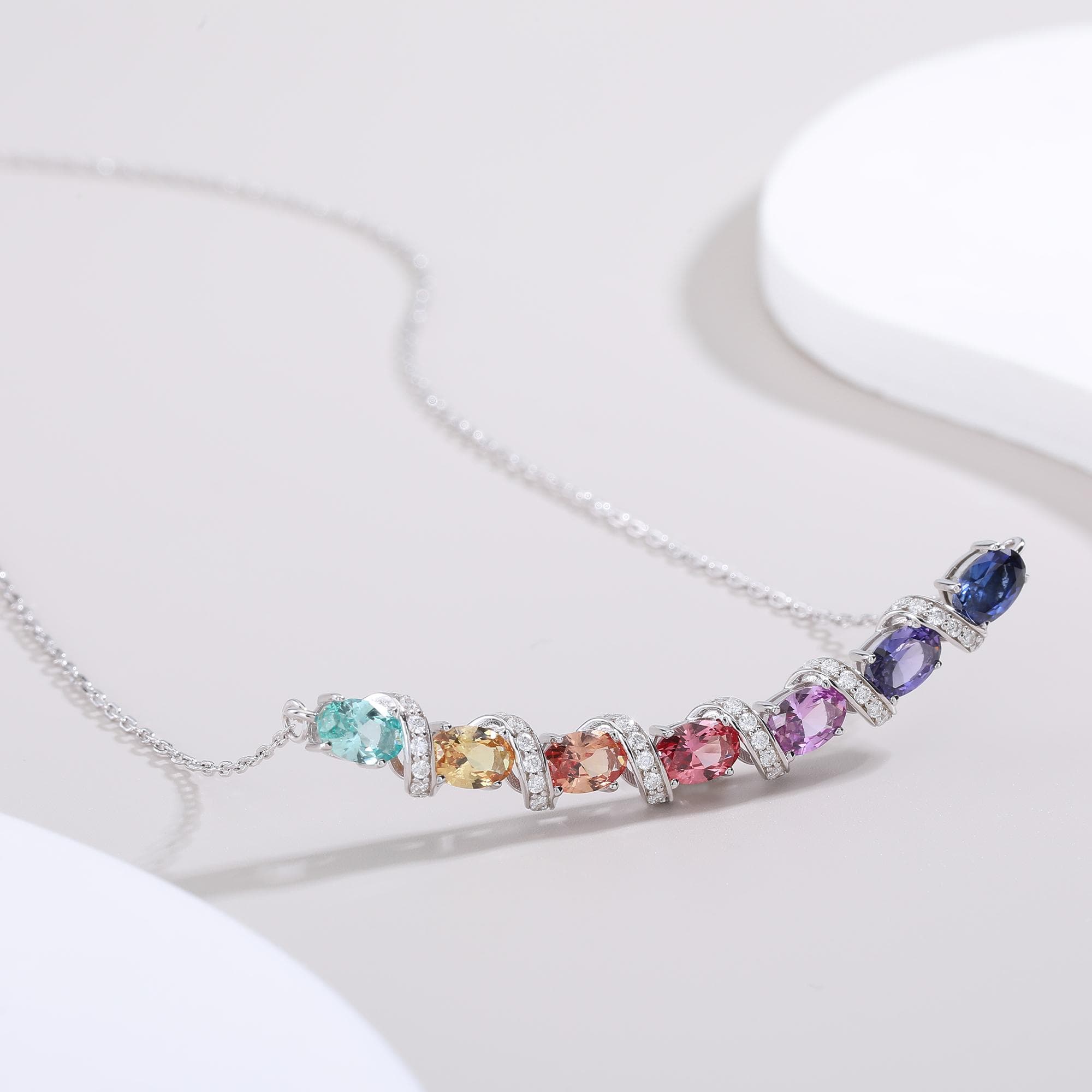 S925 Sterling Silver Rainbow Lab-Grown Gemstone Necklace 45cm Oval Cut With D Color VVS1 Moissanite Platinum Plated GRA Certified Gift Box