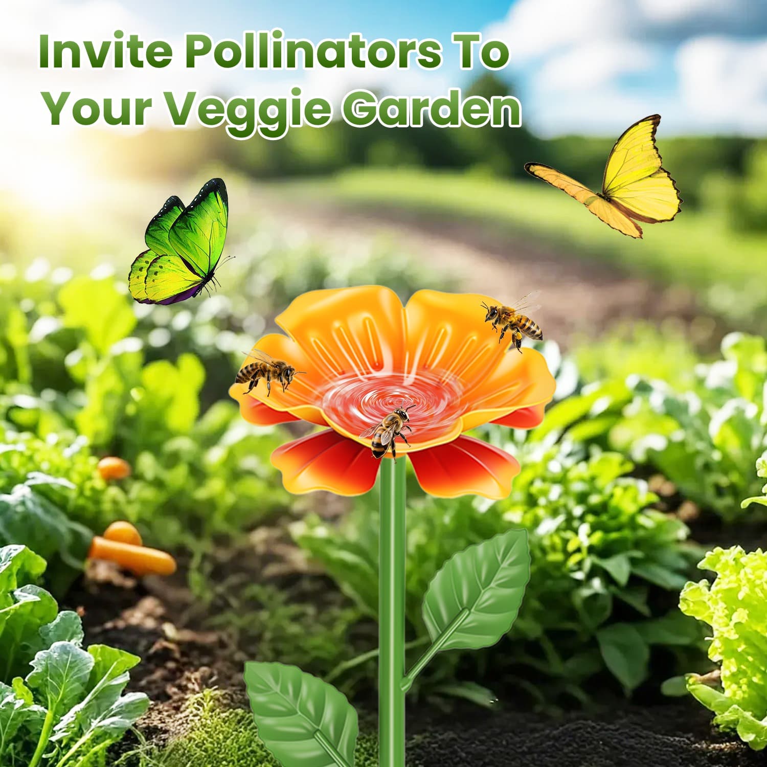 Outdoor Pollinator Water Stakes, Flower Design Bee Butterfly Waterer, Weather Resistant Anti-Drowning Basin For Yard Garden Landscape 2