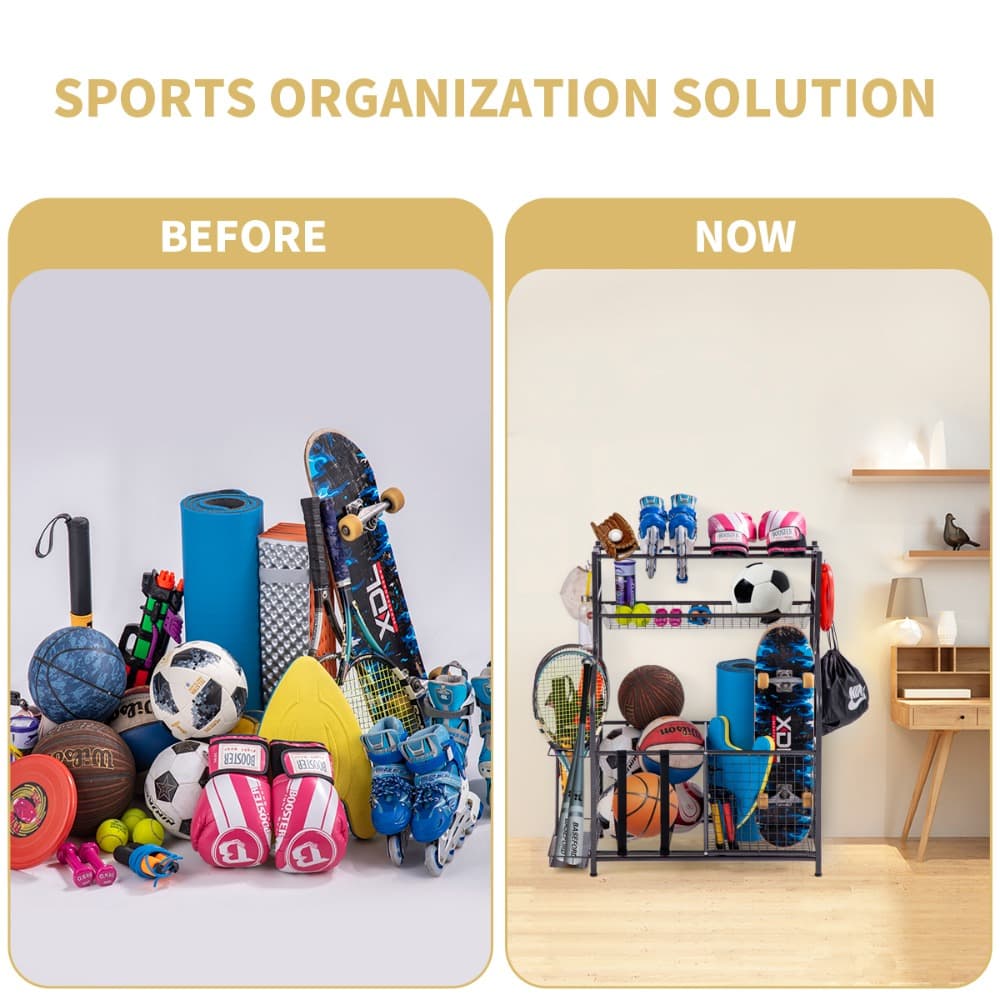 Storage Rack, Sports Equipment Storage Rack, Multi-layered And Partitioned, Flexible To Combine, Can Neatly Store Balls, Rackets, And Other Equipment, Frees Up Space, Sturdy And Durable