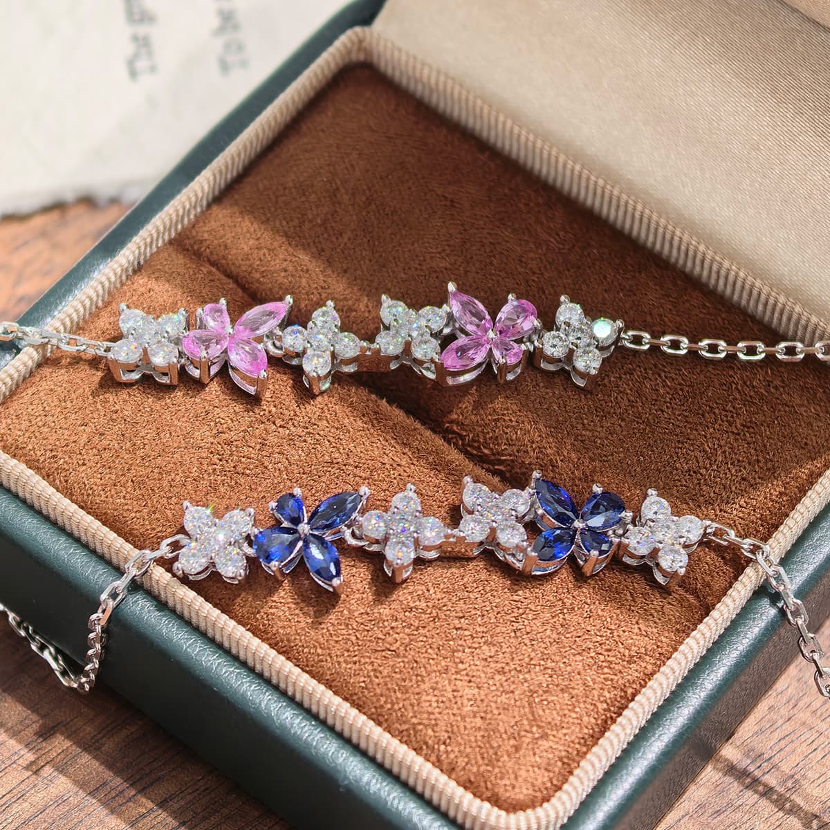 S925 Sterling Silver Lab-Grown Gemstone Butterfly Bracelet 16cm Blue P Ink Moissanite Platinum Plated Fashion Gift Box 3