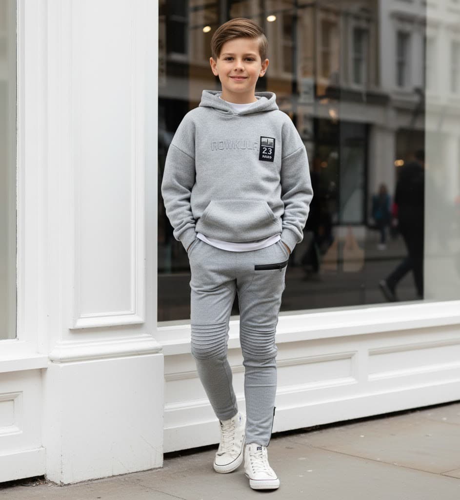 Boys Slim Fit Grey School Trousers Kids Smart Casual Pants Elastic Waist 6-12Y 2