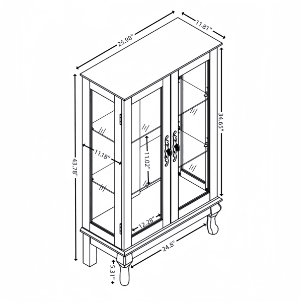 2 Doors Curio Cabinet With Tempered Glass Doors, Curio Cabinets With Mirrored Back Panel And Adjustable Shelves, Lighted Display Cabinet For Home, Office Light Bulb Included Cherry 4