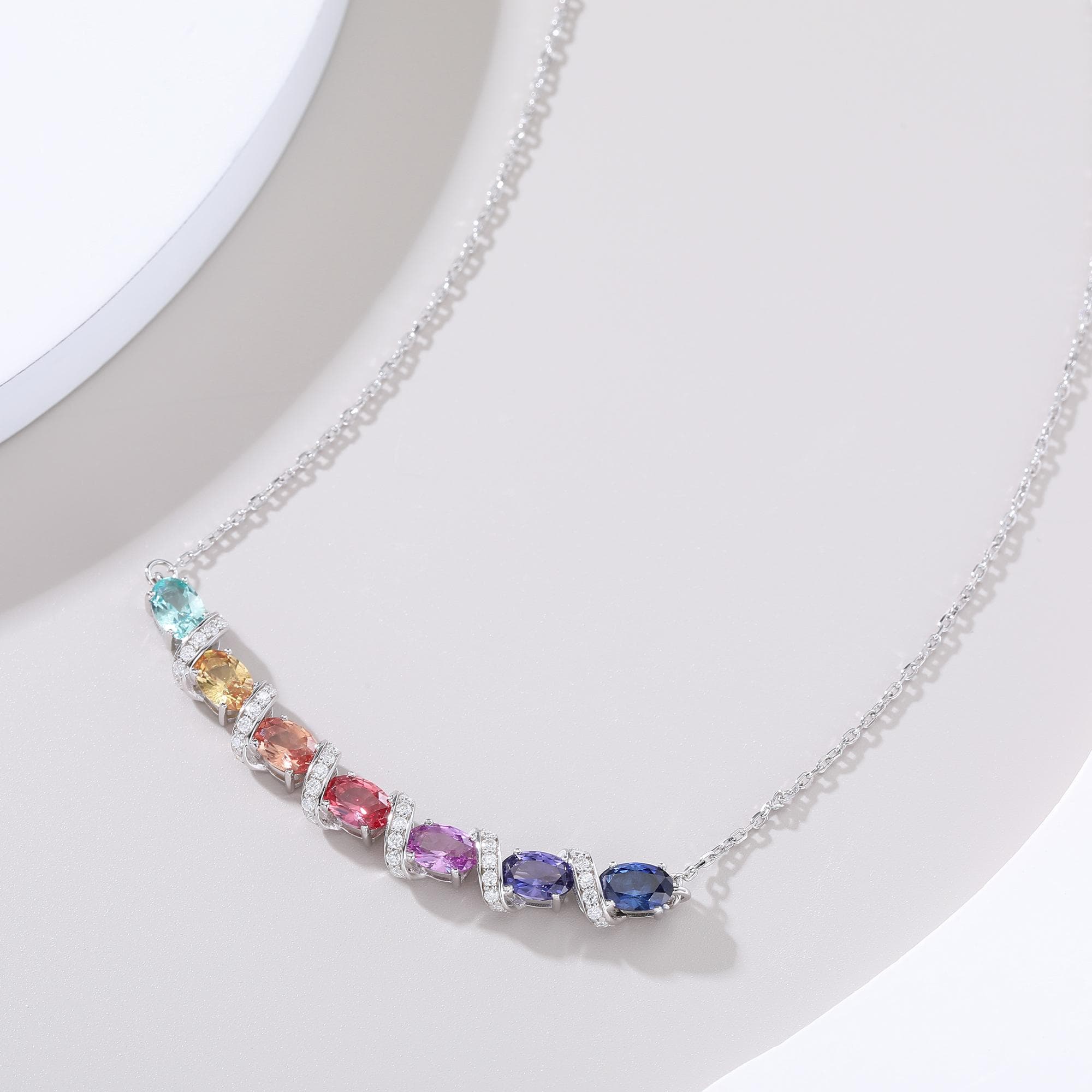 S925 Sterling Silver Rainbow Lab-Grown Gemstone Necklace 45cm Oval Cut With D Color VVS1 Moissanite Platinum Plated GRA Certified Gift Box 4