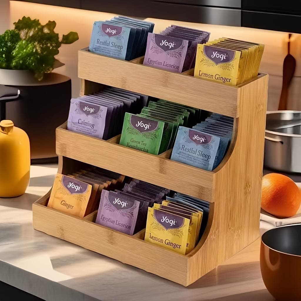 Small Wooden Tea Bag Organizer Holds 180 Tea Bags Suitable For Home Kitchens And Offices Also Fits Sugar Packets, Sweeteners, And Creamers. 4