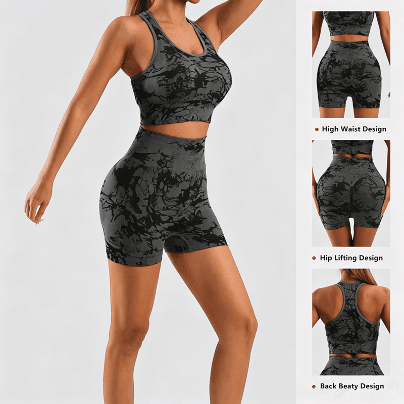2 Pieces Workout Sets For Women,Tie-dye Seamless Yoga Shorts With Sports Bras,Athletic Matching Outfits,Gym 2