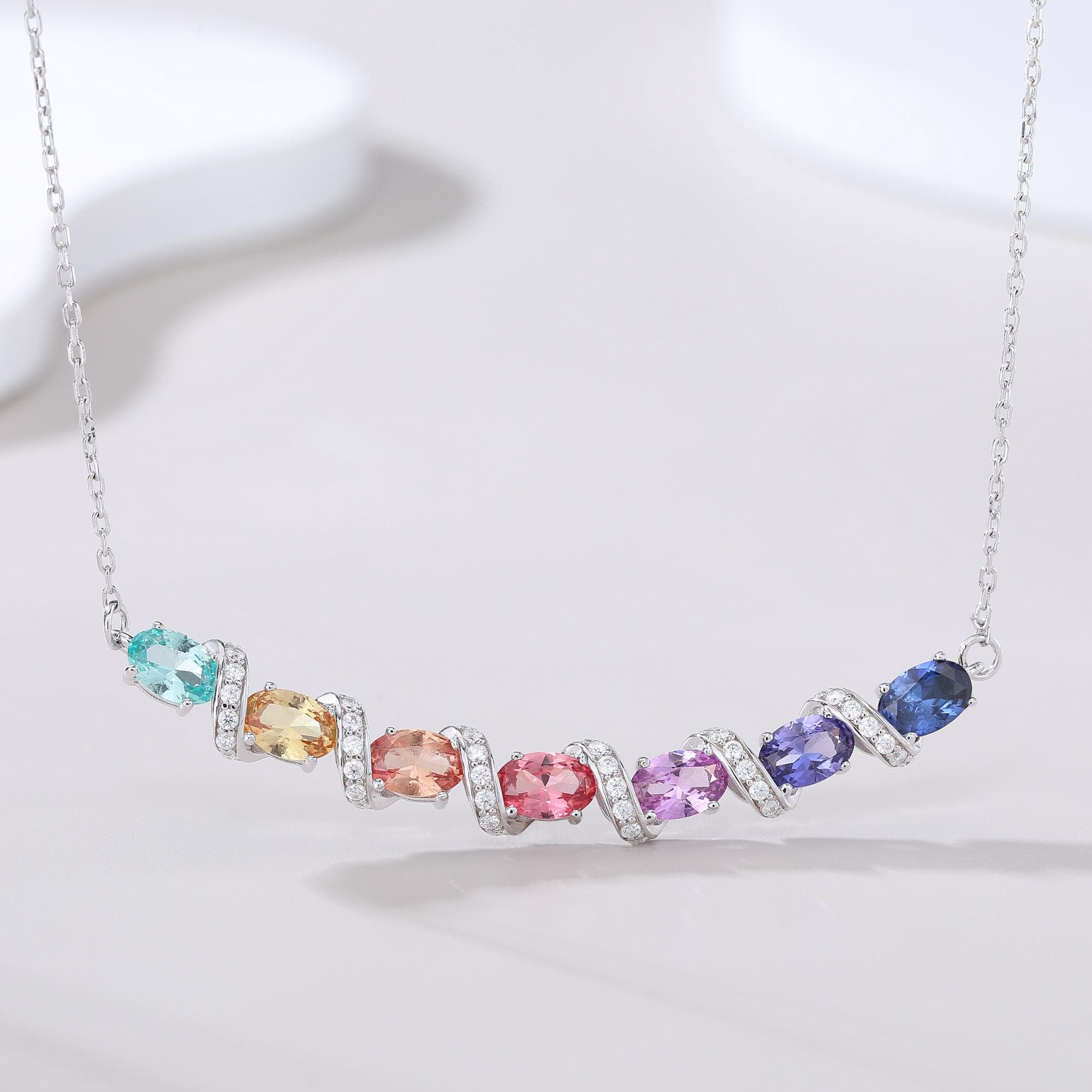 S925 Sterling Silver Rainbow Lab-Grown Gemstone Necklace 45cm Oval Cut With D Color VVS1 Moissanite Platinum Plated GRA Certified Gift Box 2