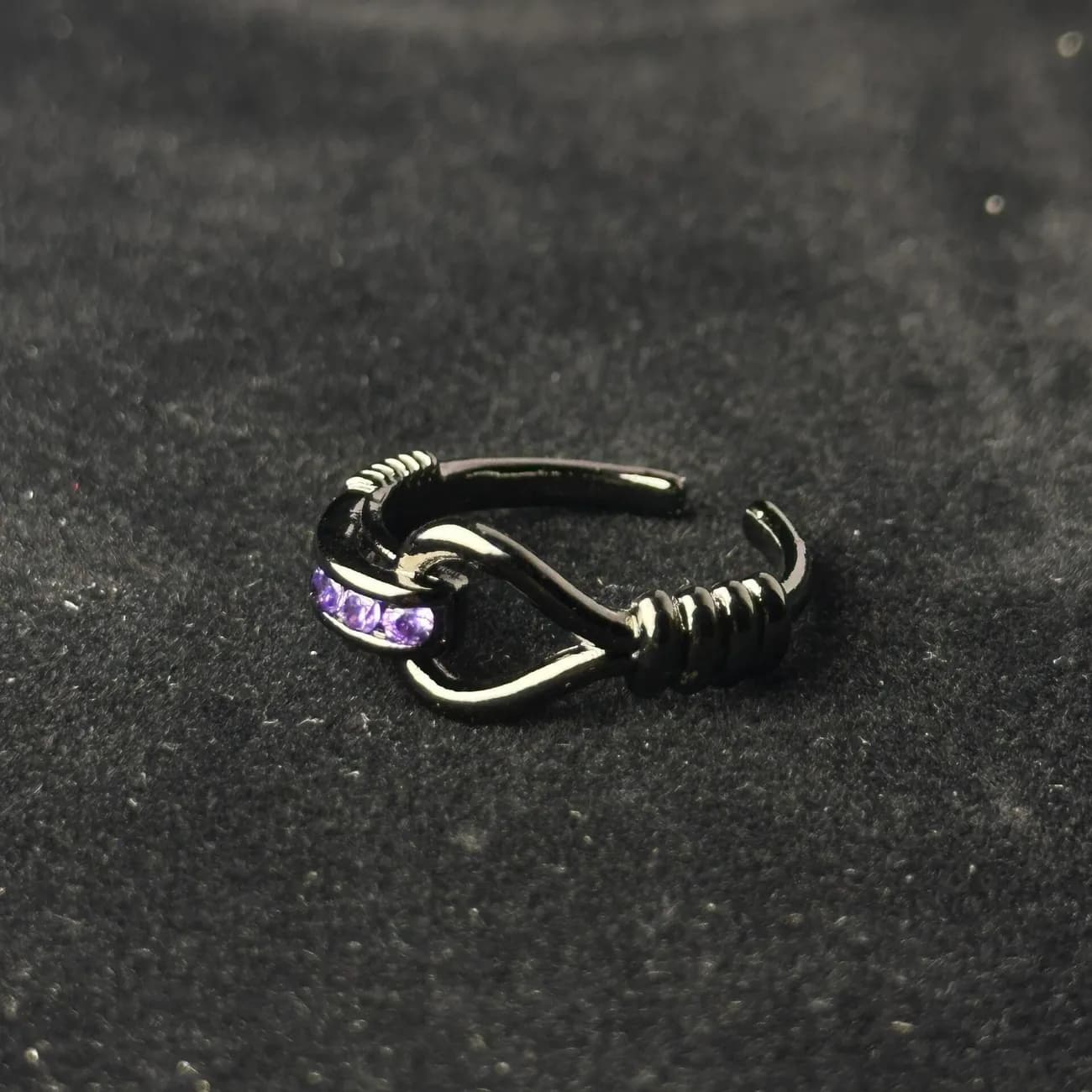 1pcs Black Knot Wrapped Purple Crystal Adjustable Open Ring, Dark Cool Trendy Style, For Men Women Daily Party Wear & Couple Valentine Gifts