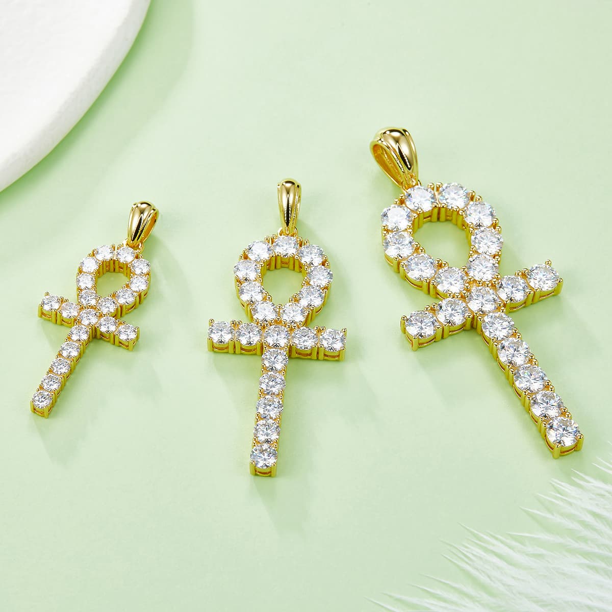 S925 Sterling Silver 19pcs D Color VVS1 Moissanite Ankh Pendant 3&5.6&9.1g No Chain Platinum Plated GRA Certified Gift Box