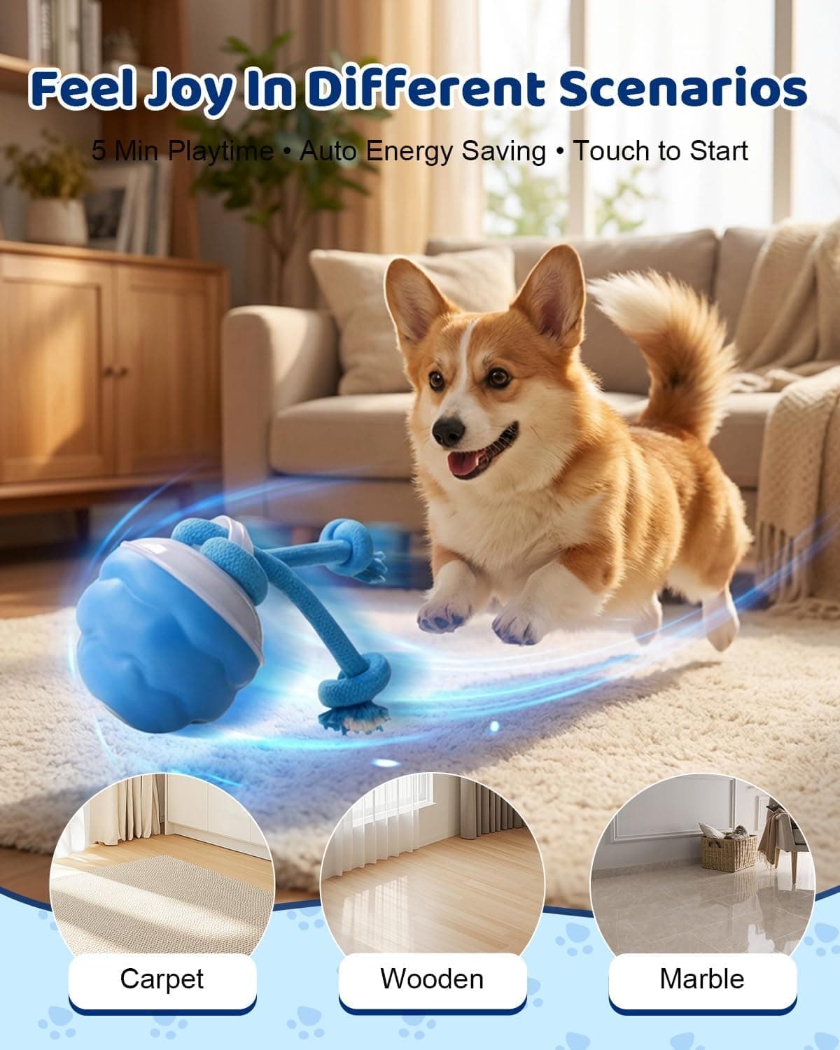 Interactive Dog Toys With Rope -Smart Dog Ball Built-in Barking Sound, Motion Activated USB-C Rechargeable Dog Toy With 3 Play Modes For Medium & Large Dogs 3
