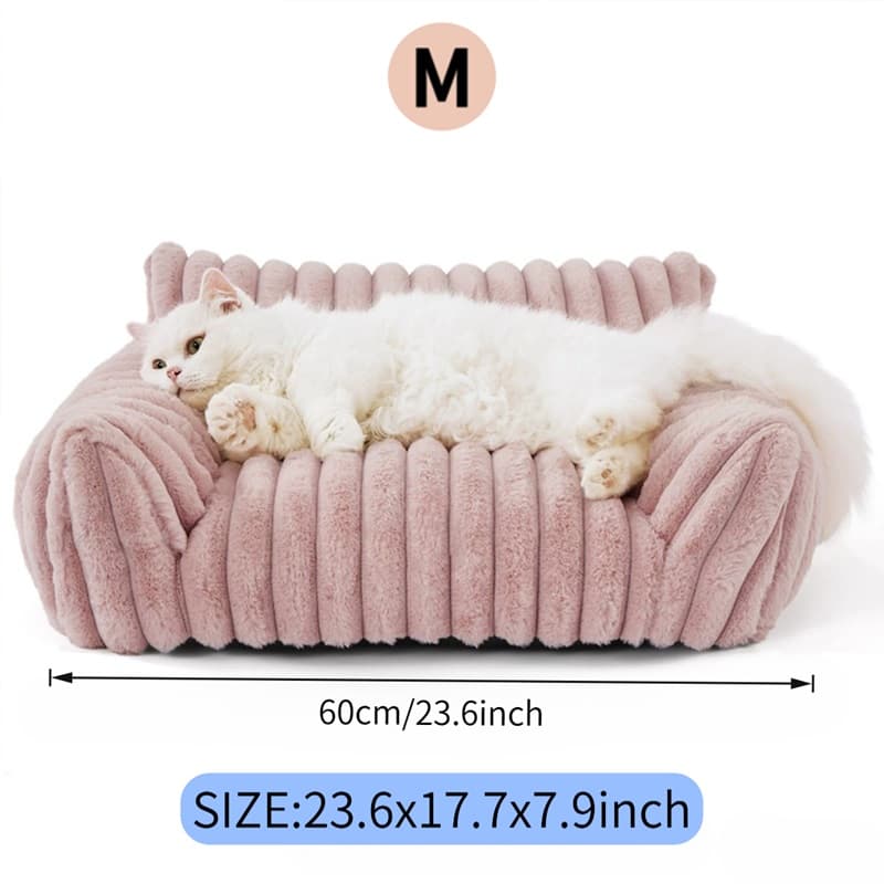 Cute Cat Couch For Pets - Fluffy Cat Beds With Premium Soft Corduroy Fleece, Fuzzy Cats Beds For Indoor Cats With Removable Washable Cover, Supportive Pet Sofa 3