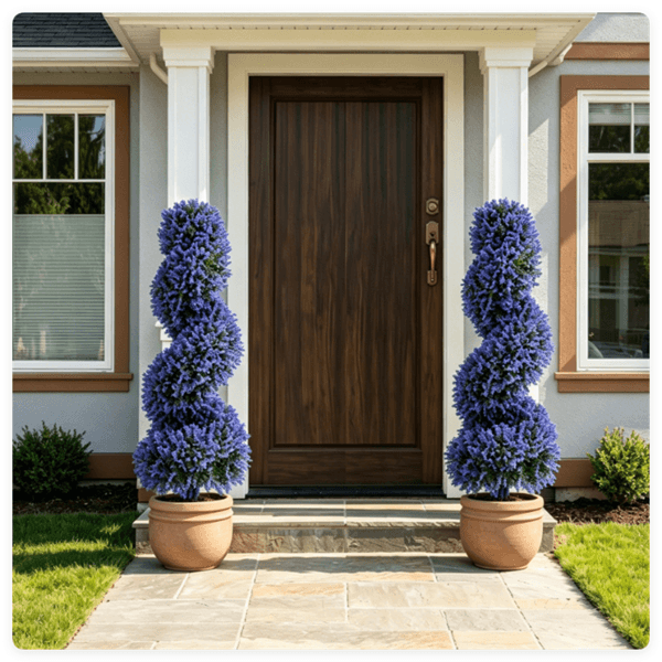 2 Pack Realistic Lifelike Faux Spiral Plant, All-Weather PE Artificial Flower Shrub For Indoor Outdoor Home Garden Decoration - Purple 2