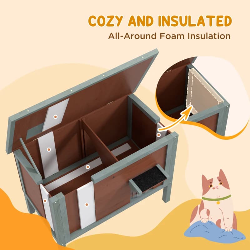 Outdoor Cat House, Wooden Feral Cat House W Removable Floor, Brown 3