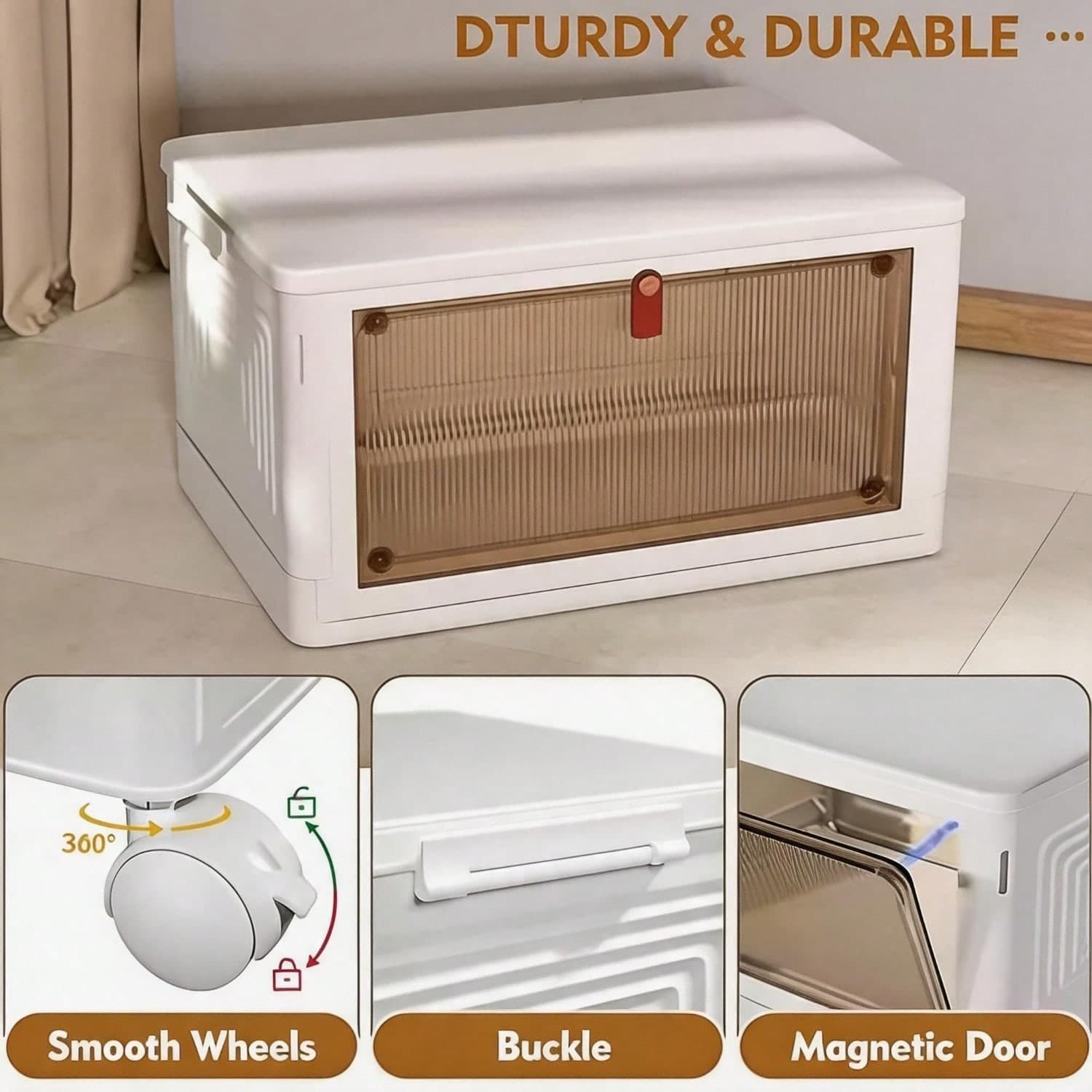 Foldable Stackable Pet Supplies Storage Bin With Wheels, Magnetic Door Collapsible Organizer Cabinet For Pet Toys, Food, Grooming Tools, Multi-Purpose Storage For Home, Bedroom, Laundry Room 4