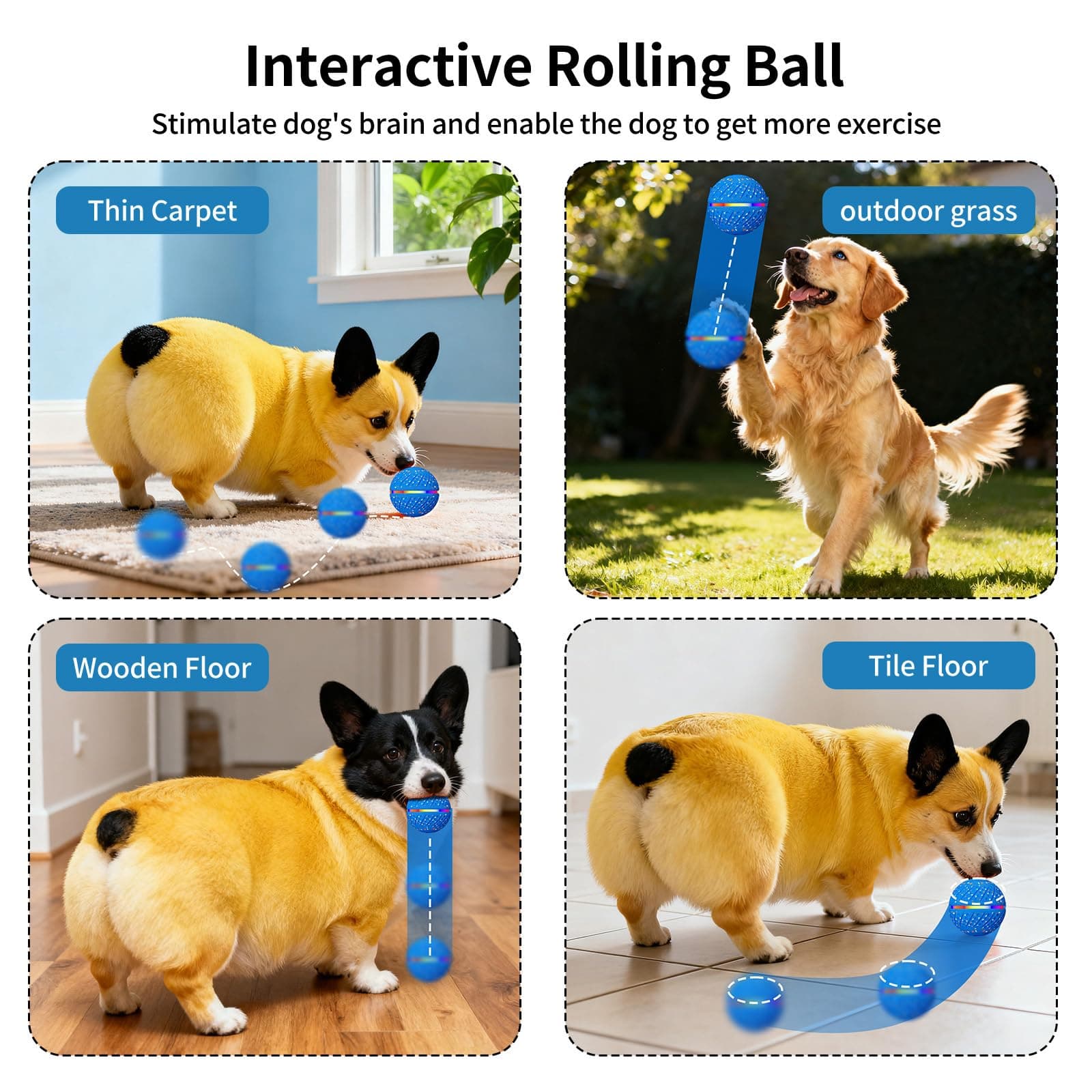 Interactive Dog Toys Ball, Smart Moving Bouncing Dog Ball With Colorful Lights, Automatic Moving, Bouncing And Rotating, E-TPU Material, Dogs Toy For Small Medium Dogs Keep Them Busy 3