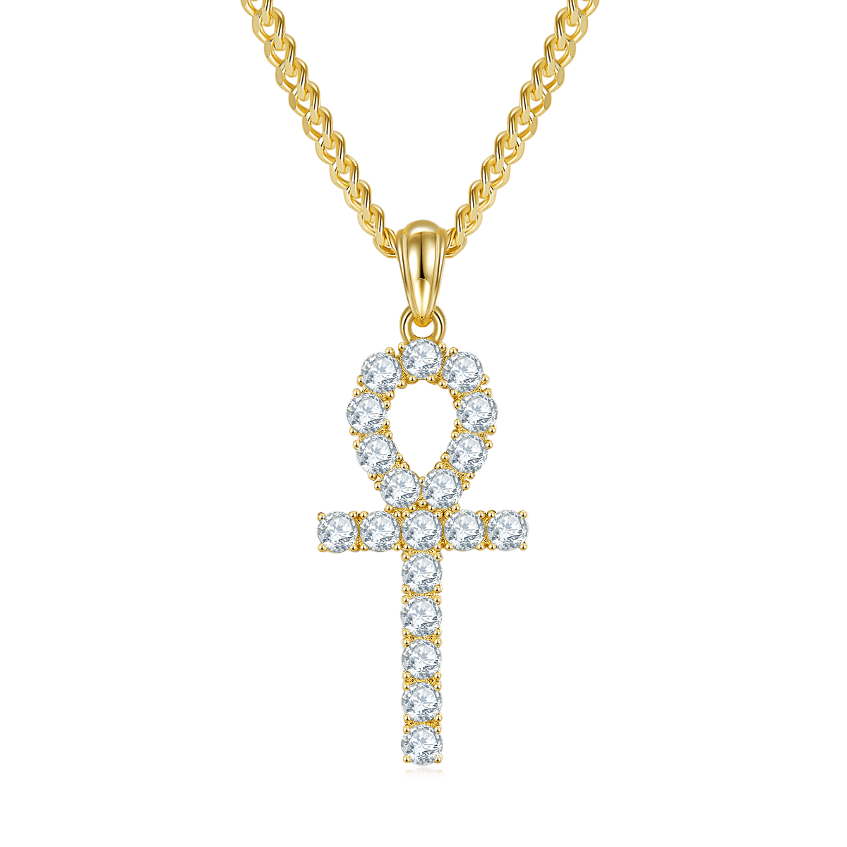 S925 Sterling Silver 19pcs D Color VVS1 Moissanite Ankh Pendant 3&5.6&9.1g No Chain Platinum Plated GRA Certified Gift Box 3