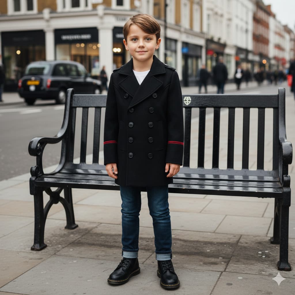 Boys Black Smart Casual Cashmere Coat Green Military Style Woolen Jacket  3-9Y 3