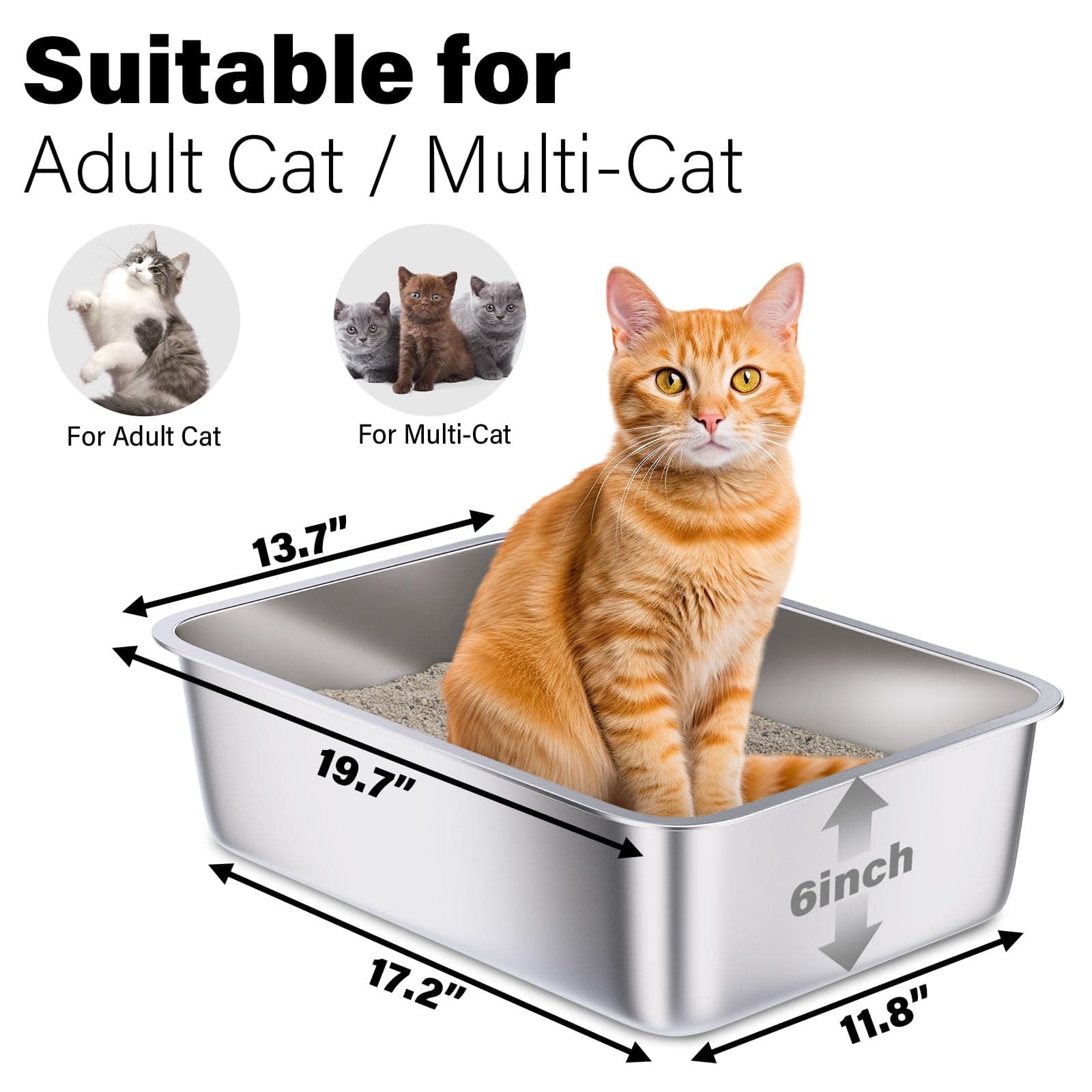 Stainless Steel Litter Box, Medium Metal Cat Litter Box Easy Clean, Non Stick Litterbox No Smell For Cats Or Kitty, Rabbits 2