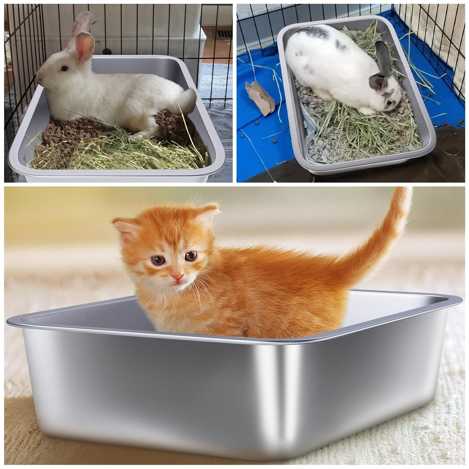 Stainless Steel Litter Box, Medium Metal Cat Litter Box Easy Clean, Non Stick Litterbox No Smell For Cats Or Kitty, Rabbits 3