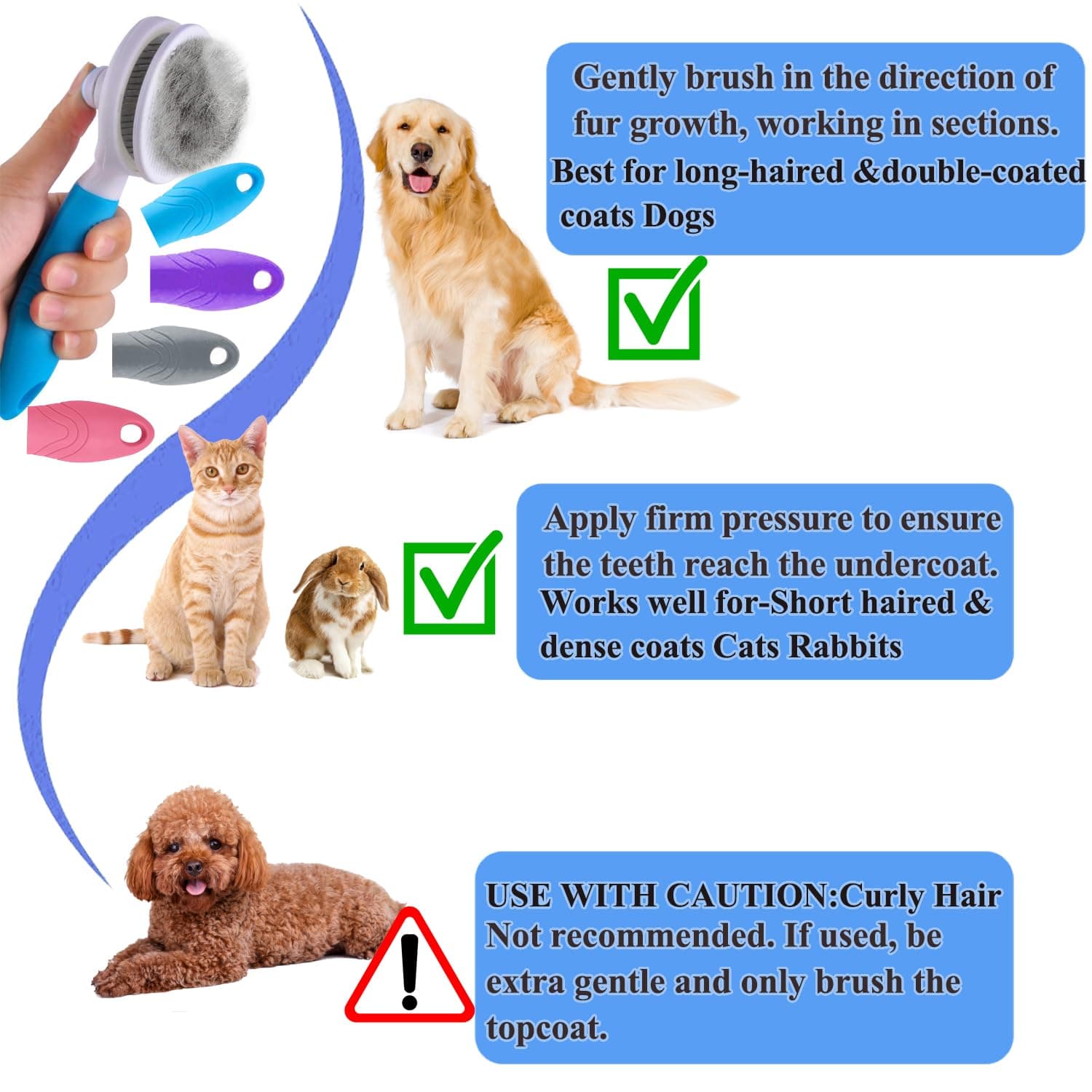Self Cleaning Slicker Brush - Cat Brush Skin-Friendly Deshedding Grooming Massaging Tool For Long & Short Haired Pets, Cat Hair Brushes Easy Removes Undercoat For Dogs Cats Rabbits 2